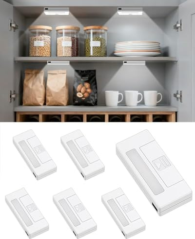 Amagle 6 Piezas Luces LED Armario con Sensor De Puerta‌, Lampara de Luz Armario Habitacion Interior Nocturna Leds Night Light Quitamiedos para Armarios Alacena de Cocina Cajoneras Interiores