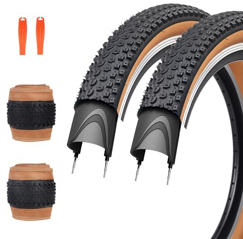 ZUKKA Lot de 2 pneus de vélo 26 x 2,125 VTT 57-559 Pneu de rechange pliable pour VTT enfant Marron