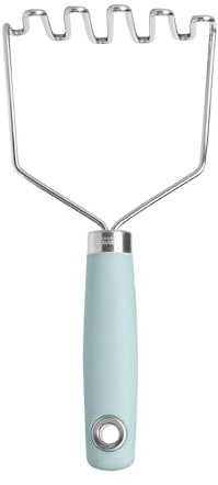 Tovolo Elements Stainless Steel Masher Tool for Mashing Potatoes Avocado Vegetables & More, Dishwasher Safe Potato Masher with Comfort Grip Handle Hanging Loop for Convenient Storage, Blue Haze