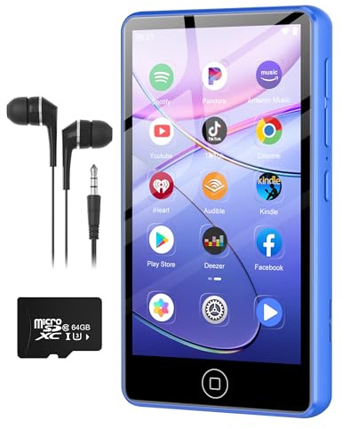 AGXOV 144Go Lecteur MP3 avec Bluetooth et WiFi, Lecteur MP4 avec Écran Tactile de 4,02 Pouces et Haut-parleurs, Baladeur MP3 avec Spotify, Deezer, Amazon Music, Bleu
