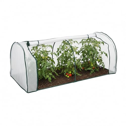 Relaxdays Frühbeet, HxBxT: 80 x 200 x 100 cm, PE-Folie, Eisen, Tür mit Reißverschluss, Hochbeet Abdeckung, weiß/grün