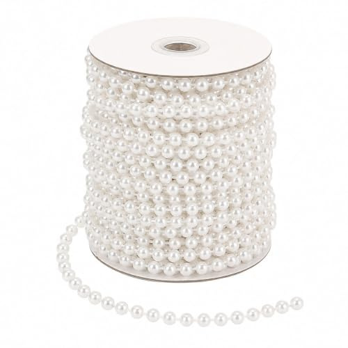 Tinminx 16.4Ft Faux Pearl Beads Garland, 5M White 5mm Plastic Resin Pearl String Chain, Reusable DIY Craft Decor for Wedding Party Home Christmas Tree Festival