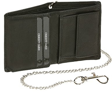 LEAS Mini-Bikerbörse mit RFID Schutz Klappe im Hochformat mit Chrom-Kette Trucker Echt-Leder, schwarz Chain-Series