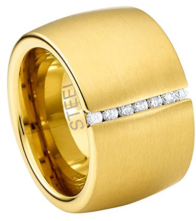 Heideman Ring Damen Lines Edelstahl gold mit Zirkonia weiß Gr.54