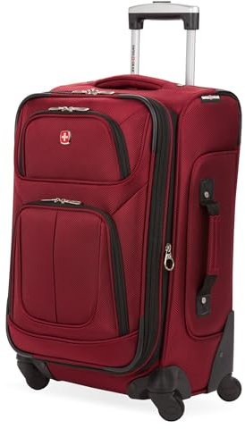 SwissGear Sion Softside Expandable Luggage – Carry-On Suitcase with 360 Degree Wheels & Retractable Handle – 21 Inch, Perfect for 1-3 Night Trips – Burgundy