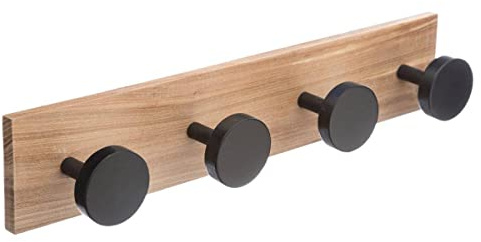 5 five simply smart 5five - Perchero de Pared con 4 Ganchos - Madera de Pino y Negro - 40 cm - Perchero, almacenaje de Pared - para recibidor, Dormitorio y baño