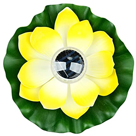 Luz Solar Flotante para Estanques, Lychee Lámpara de Loto Deseando Flor Luces Piscina de Exterior, IP65 Impermeable RGB LED Luz Nocturna - Decoración de Fiesta para Estanque, Piscina, Patio (Amarillo)
