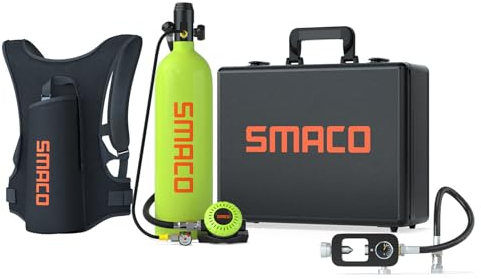 SMACO Mini Bombola da Sub 2L Bombola per Immersioni in Acque Basse Offre 25-30 Minuti di Respirazione Subacquea Bottiglia da Immersione Portatile S700Plus per Intrattenimento subacqueo, Set-B, Verde