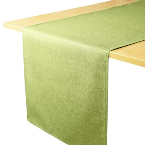 Decomira Bordslöpare vattenavvisande linnelook - Fläckskydd, Tvättbar - Som Utomhusträdgårdsduk för Matbord - Grön - 40x140 cm