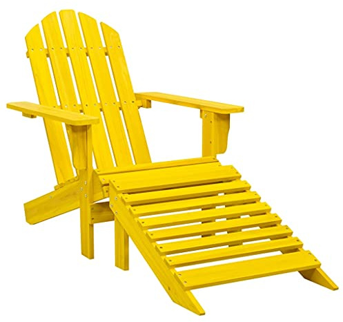 vidaXL Tannenholz Massiv Adirondack Gartenstuhl mit Fußstütze Liegestuhl Deckchair Gartenliege Gartensessel Stuhl Sessel Sonnenliege Liege Gelb