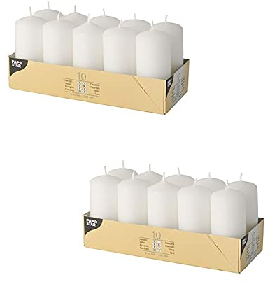 Papstar Stumpenkerze/S?ulenkerze wei? (10 St?ck) Durchmesser 4 cm, H?he 9 cm, lange Brenndauer ca. 9 Stunden, ru?freies Abbrennen, f?r Gastronomie, Geburtstage und Feiern, #17915 (Wei? | Doppelpack)