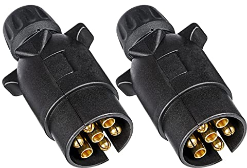 DARKGUARD 7pin Trailer Plug 12v,2Pieces 7 Pin Trailer Plug Waterproof ISO1724, 7 pin Trailer Adapter,7 pin Trailer Connector,7pin Towing Plug, Caravan Male Plug for Van Camion RV Towbar(DG7PS-2)