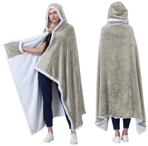 Catalonia Classy Poncho de Techo con Capucha | Manta portátil con Bolsillos para Las Manos | Cómoda Manta de Forro Polar Sherpa para niños y Adultos