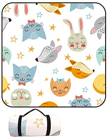 DOTBUY-SHOP Coperta da Picnic Impermeabile Portatile, Antisabbia Coperta da Campeggio Grande Pieghevole Leggero Bambini Come Tappeto da Gioco per Spiaggia Giardino (Zoo,150x150cm)