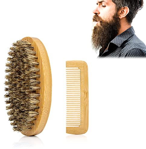 Bartbürste, Bart Bürste, Beard Brush, Bartbürste Männer, Bartbürste für Männer, Bartkamm, Bartbürste Wildschweinborsten, Abgeschrägte Borsten für Haar- und Bartbürste mit Doppelter Stärke