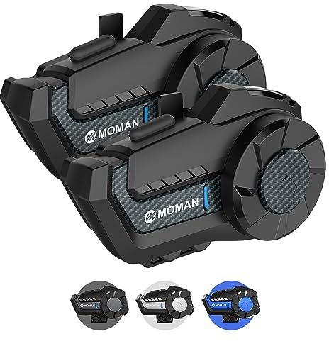 Moman Motorrad Intercom Headset, H2 Pro 【2 Pack Kohlefasern】 Motorradhelm Gegensprechanlage Kommunikationssystem zu 1000M mit DSP&CVC Geräuschunterdrückung, Motorrad-Intercom-Headset-Helm-Motorcycle