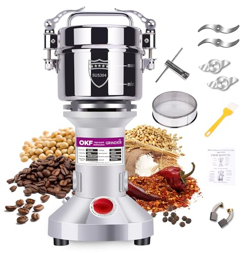 550g Grain Mill, 304 Stainless Steel Spice Grinder, 2000W High-speed Commercial Flour Mill, Superfine Flour Mill Grinder for Home, Grain Mill for Flour