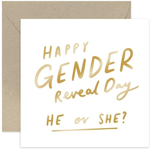 Old English Co. Gender Reavel Day Card for Parents - Hand-lettered Gold Foil Baby Boy or Girl Gender Announcement Card for New Mummy and Daddy to be - Gender Reveal Celebration Card | Blank Inside