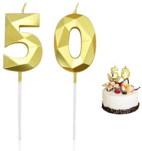 Lot de 2 Bougies Chiffres Décorations 50e Anniversaire Bougies Anniversaire Décorations Baseball DIY Accessoires Unisexe (Or)