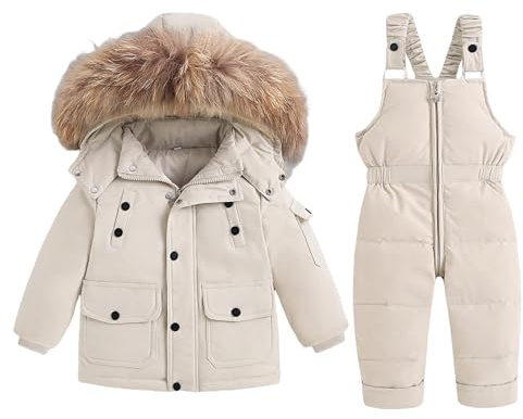 BRONG Niño Traje de Esquiar Invierno Bebé Abajo Chaquetas Abrigo con Capucha Desmontable Nieve Pantalones Impermeable Niñas Traje de Esquí Colocar
