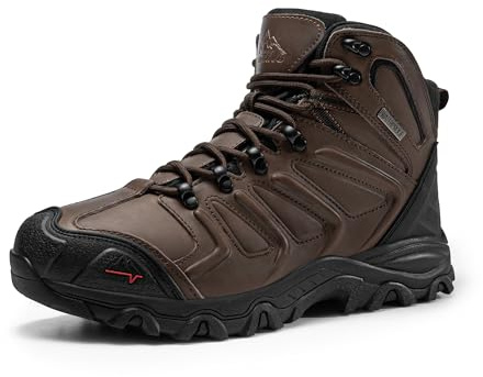NORTIV 8 Men's Ankle High Waterproof Hiking Boots Outdoor Lightweight Shoes Trekking Trails Armadillo,Size 13,Dark Brown-Leather,160448_M