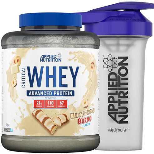 Applied Nutrition Critical Whey Protein Powder 2kg + Plastic Shaker - High Protein Powder, Muscle Building Supplement with BCAAs & Glutamine (2kg - 61 Servings) (White Choco Hazelnut)