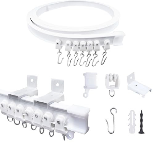 FOGAWA 2m Binario per Tende a Parete con 16 Ganci a S,Flessibile,Curvo,Binario PVC Montato Lateralmente, Sistemi di Scorrevole Binario Tende da Doccia, Divisori per Ambienti,per Camper e Barche,Bianco