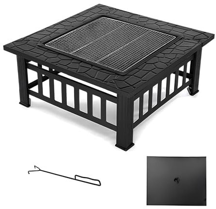 PQPQLI Table De Brasero en Métal De 81cm - Barbecue De Table Carré Au Charbon De Bois, Barbecue Charbon en Acier, Idéal pour Le Camping, Les Barbecues, Le Chauffage, Les Feux De Camp(Without Cover)