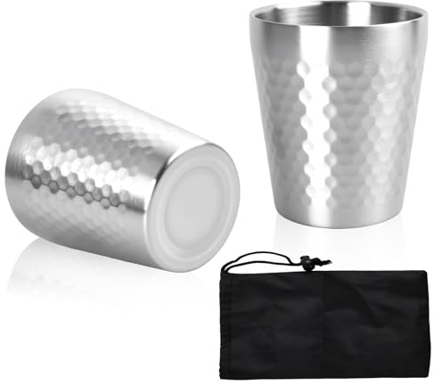 Bicchieri in Acciaio Inossidabile 260ml, 2 Pezzi Tazze In Metallo Riutilizzabile, Tazza in Acciaio Inox, doppia parete Bicchieri Impilabili Campeggio Bicchiere per Birra, Succo, Acqua