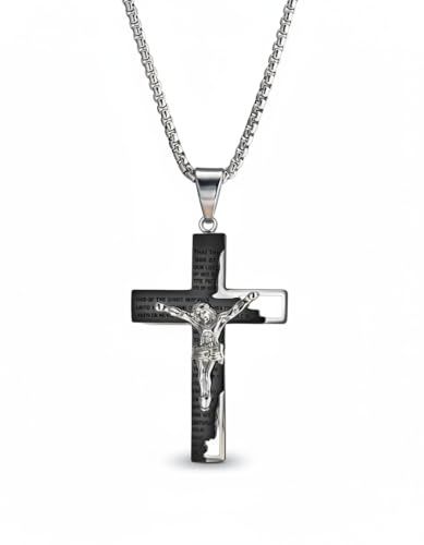 Sllaiss halsband – rostfritt stål inri Jesus korshänge, silver/guld/svart bibelbön krucifix smycken, polerad kedja, för kvinnor män religiös ceremoni inspirerande gåva, Rostfritt stål, Ingen ädelsten
