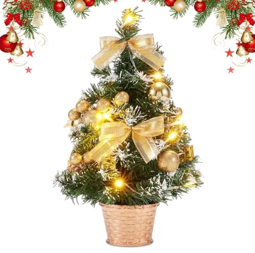 Mini Albero di Natale con Illuminazione a LED, Piccolo Albero di Natale da Tavolo da 40 cm con Neve Bianca e Puntale a Stella, Mini Albero di Natale con Illuminazione per Interni per Decorazioni Natal