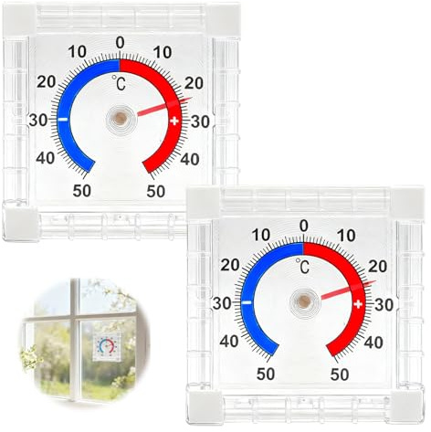 UOCAI 2 Piezas Thermomètre Extérieur, Rango de -50 a 50 °C, Fenêtre Autocollant, Intérieur Extérieur Analogique, Thermomètre Digital Congélateur, Station Température Météo Maison Jardin