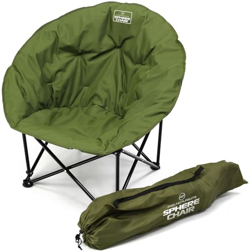 Compact Fishing Chair Sphere with Carry Case Foldable Padded Ergonomic Moon Shape, Strong Steel Frame, Lightweight & Comfortable Outdoor, Festival Carp Fishing Angling Seat