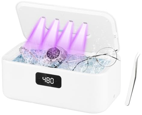 iulrtba 800ml Ultrasonic Cleaner, 49kHz U-V Ultrasonic Jewellery Cleaner with 5 Cleaning Timer Modes - Glasses Cleaner for Deep Cleaning of Jewellery, Glasses, Braces, Dentures, Coins and Razor Heads1