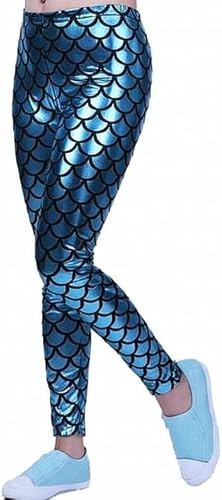 Labela® Girls Mermaid Metallic Leggings Shiny Fish Scale Disco Party Tights Age 5–13 (7-8 Turquoise)