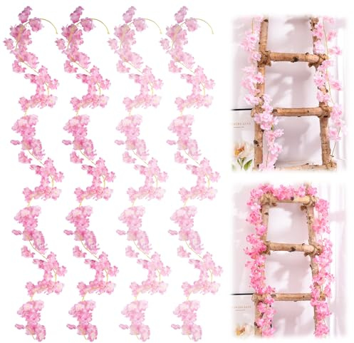 Dekorinex 4 Piezas 1,8m Decorativas de Flores de Cerezo Artificiales, Guirnalda de Flores Artificiales Cerezo Decoracion, Guirnalda de Flore de Cerezos Guirnaldas, para Bodas, Fiestas, Decoración