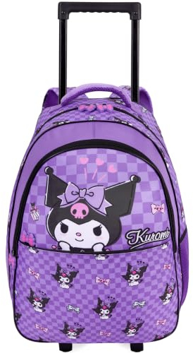 Get Trend Hello Kitty Kuromi Cartable a Roulette Fille, Bagages Cabine | 2 en 1 Sac a Dos Enfant avec Poignée Extensible et Bandoulières,Pour École ou Voyage, Kawaii Cadeau Fille(Violet Kuromi)