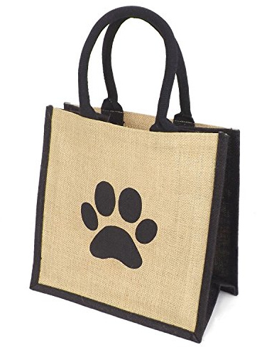 Medium Jute Black Trim Dog Paw Shopping Bag - 30 cm high x 30 cm Wide x 20 cm Depth