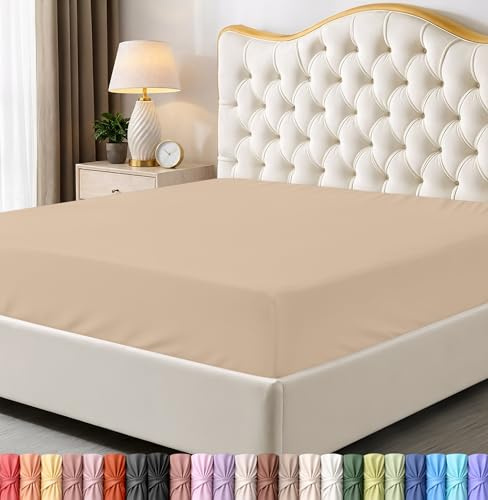 King Fitted Sheet, Ultra Soft Fits Up to 15 Inch Deep Pocket, Beige
