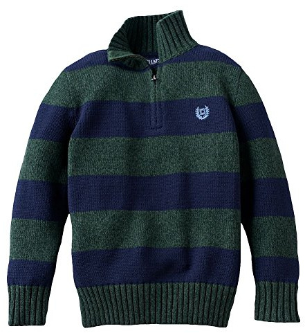 Chaps Quarter-Zip Pullover Sweater Boys 4-8 (4, Green/Navy Stripe)