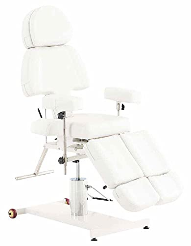 CLP Hydraulische Kosmetikliege Beauty Kunstleder Mit/Ohne Armlehnen l Stufenlos Verstellbare Massageliege Mit Gesichtsöffnung Im Kopfteil, Farbe:weiß