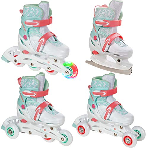 CROXER 4in1 Inline Skates Triskates Rollschuhe Schlittschuhe Inliner für Kinder Mädchen Jungen verstellbar (Inez, 30-33 (17,5cm-20,5cm))