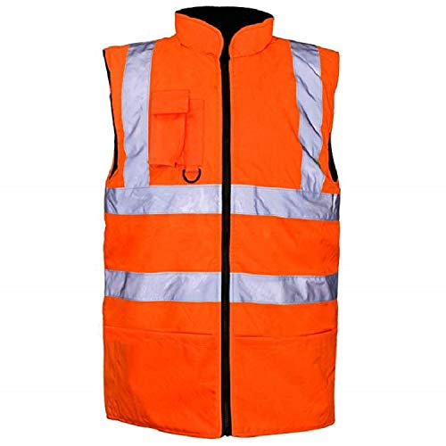 Style Spot Hi Viz Vis Fleece Lined Waterproof Reversible Body Warmer High Visibility Reflective Stripe Waistcoat Sleeveless Jacket (XL, Orange)