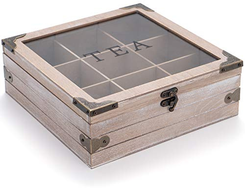 handrong Tea Box Organizer - Rustic Tea Bag Storage,Teas Bag Holder for Coffee Sugar Pods Packets & More – Elegant Tea Storage Solution for Home & Kitchen (Gray)