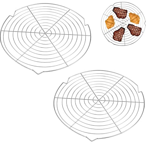 Prmape 2 Stück Kuchengitter Rrund 32.5 cm, Kuchengitter Abkühlgitter Edelstahl, Abkühlrost Rund für Gleichmäßiges und Schnelles Auskühlen - Kuchenrost,Rostfrei & Spülmaschinengeeignet