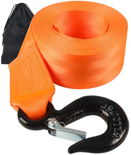 Boat Winch Strap with Hook,Boat Trailer Winch Strap 2 inch x 20 Foot, Great for Boat, Truck, Jet Ski and Car Trailers Towing and Heavy Duty Equipment (Orange)