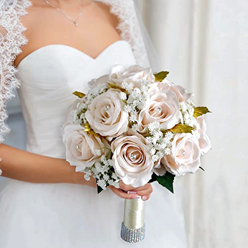 YSOJMAN Ramo de rosas para novia, boda, flores artificiales, ramo de novias para boda, novia, dama de honor, boda (champán)