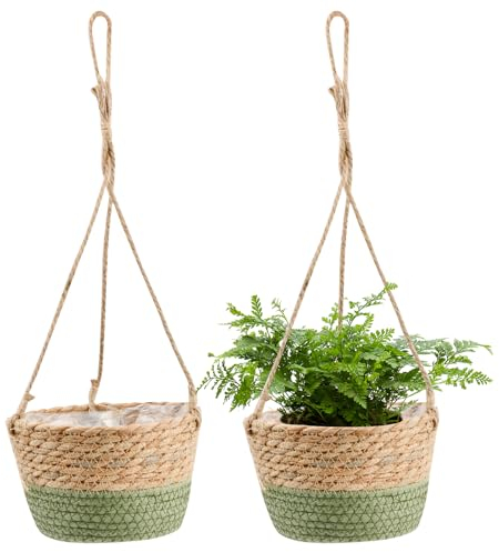 dentedeleao Blumentopf Hängende Seagrass Pflanzenkorb - 2er Set - Boho Blumenampel 20cm - Handgewebter Pflanzkübel für den Außenbereich - Natürlicher Hängetopf Korb