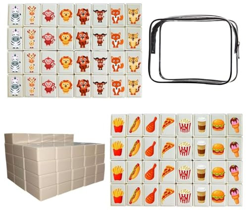 Editbar 65 Blöcke Generisch Mahjong Spiel Blöcke, Seaside Stil Escape Spiel Legespiel für Kinder, Seaside Escape Game Mahjong aus ABS, Geeignet für Familienfeiern und Partys, mit Aufklebern aus PVC