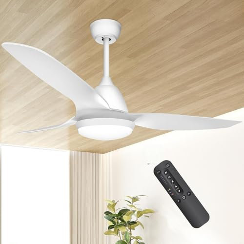 snsok Ventilatore da Soffitto con Luce LED 52 3 Pale, 6 Velocità + 3 Temperature Luce, Motore DC Super Silenzioso, Timer con Telecomando, Funzione Inverso Estate/Inverno (white)